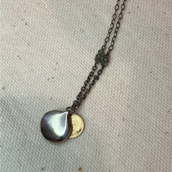 18k & Sterling Silver Necklace with gray-green sapphire beads and etched quote - Picture 4 of 12